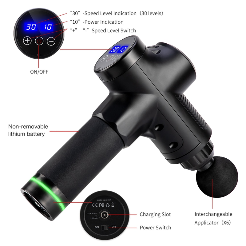 Long-Lasting Tissue Massage Gun - 6 Heads - 30 Gears